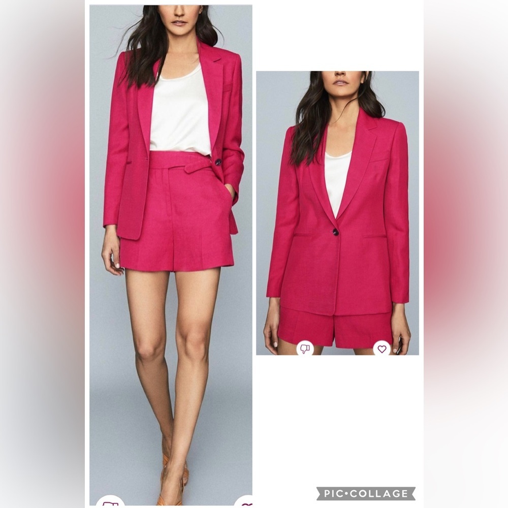 Reiss Ada Linen Blend Single Breasted Blazer in Pink Size UK 6 US2 NWOT